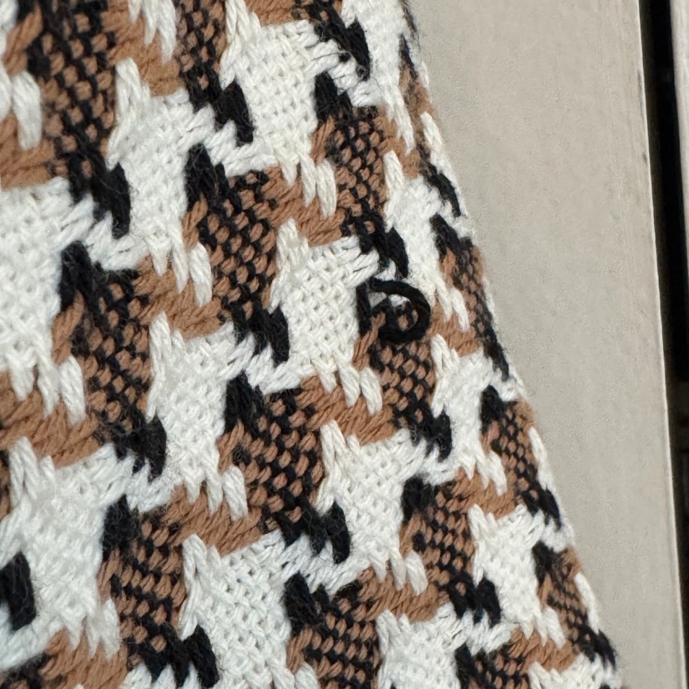 Kasper Womens Houndstooth Blazer Jacket Tan Black Cream Size 6 Open Front Cotton - Picture 7 of 8